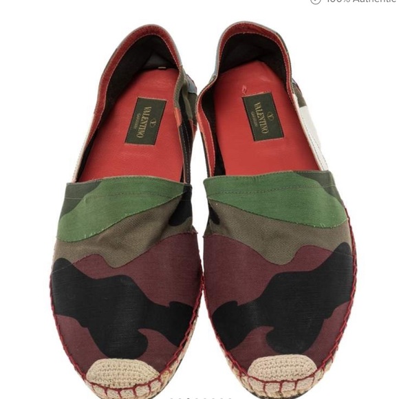 Valentino Multicolour Camouflage Canvas Espadrilles Flats - Picture 1 of 7
